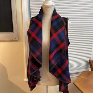Plaid Open Front Vest